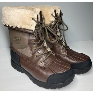 Lugz Duck Boots Womens 6 Brown Black Faux Fur Trim Lace Up Winter Snow Boots